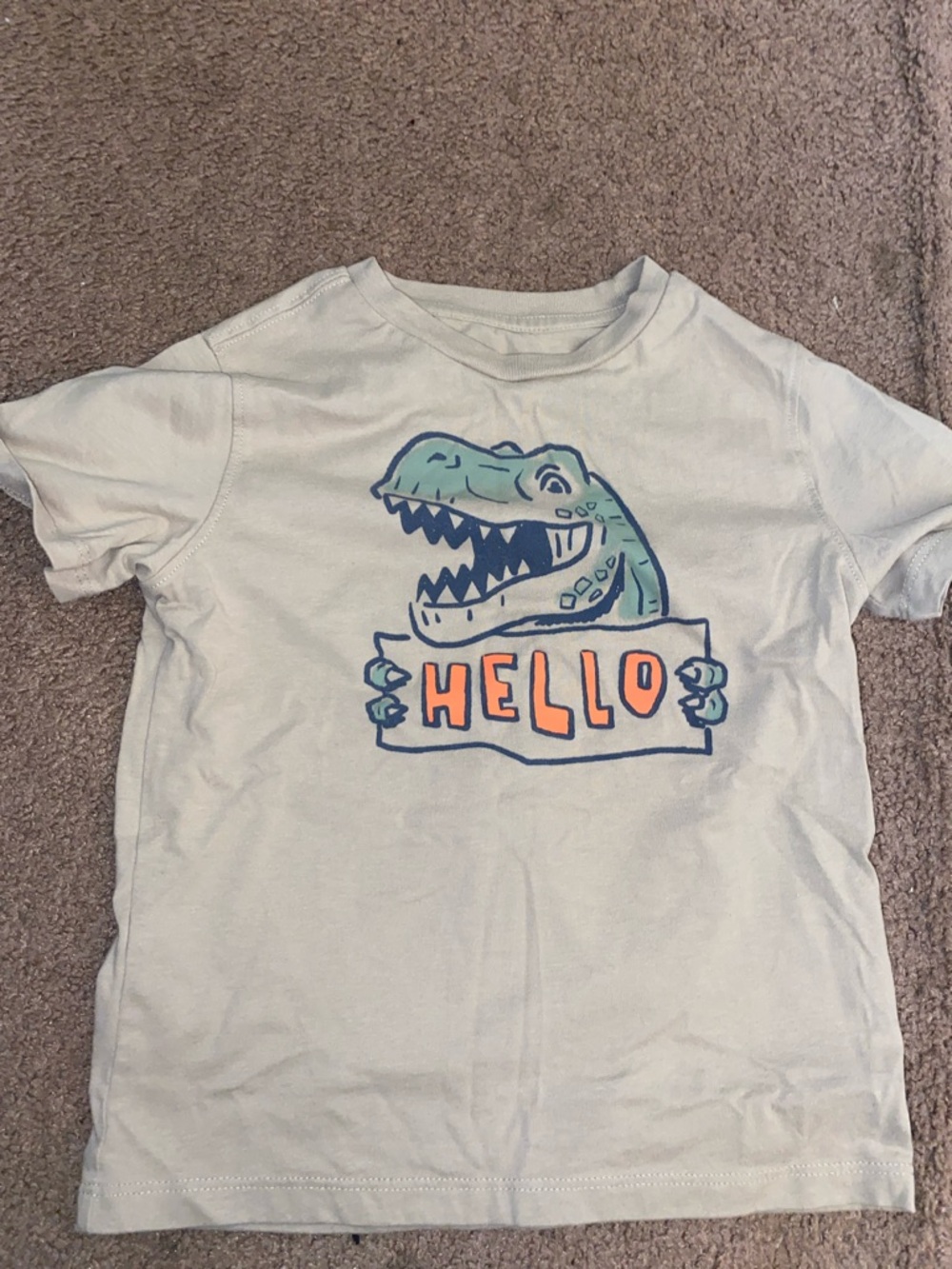 Kids Short Sleeve Tee with Dinosaur "HELLO" Graphic - Light Blue